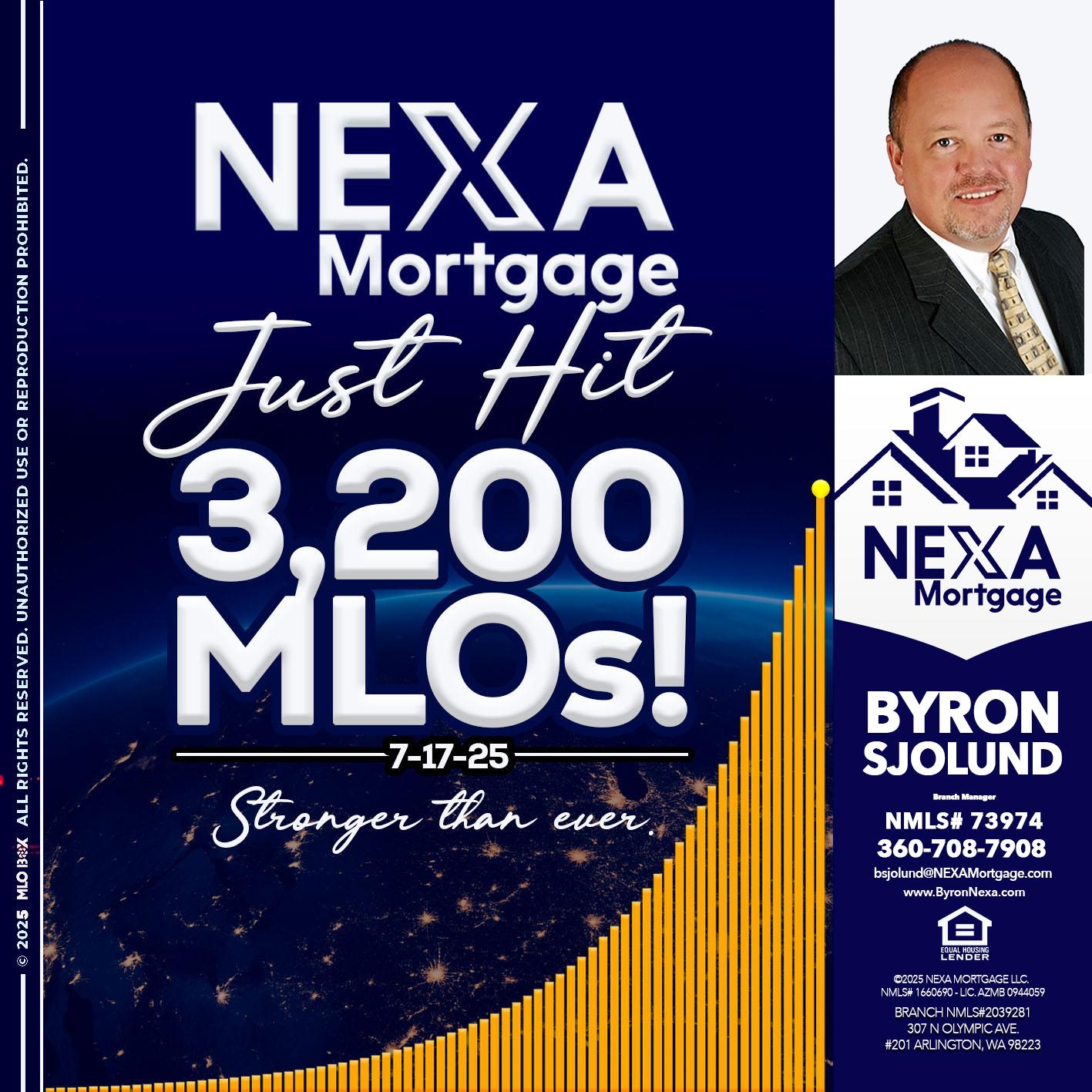 JUST HIT 3,200 MLOs - Byron Sjolund -Branch Manager