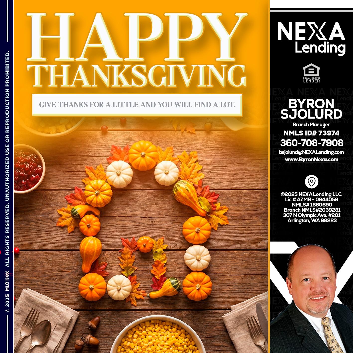HAPPY THANKSGIVING - Byron Sjolund -Branch Manager