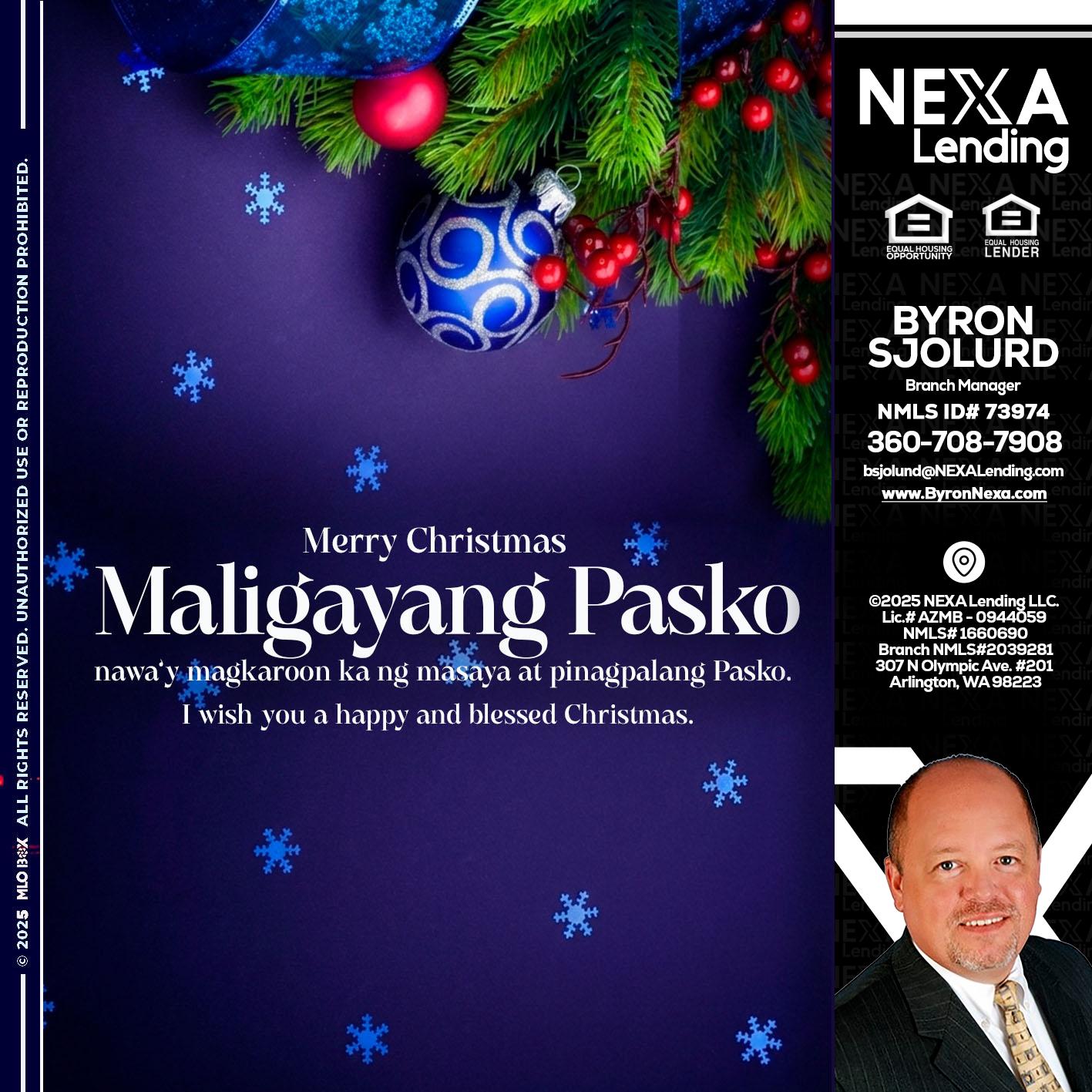 Maligayang Pasko - Byron Sjolund -Branch Manager
