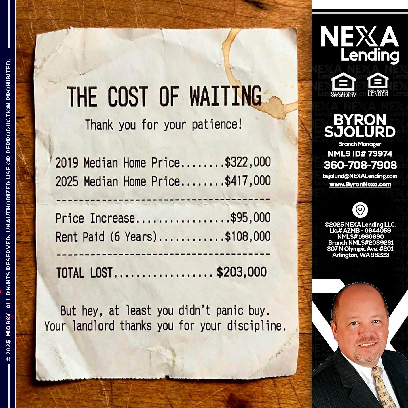 THE COST OF WAITING - Byron Sjolund -Branch Manager
