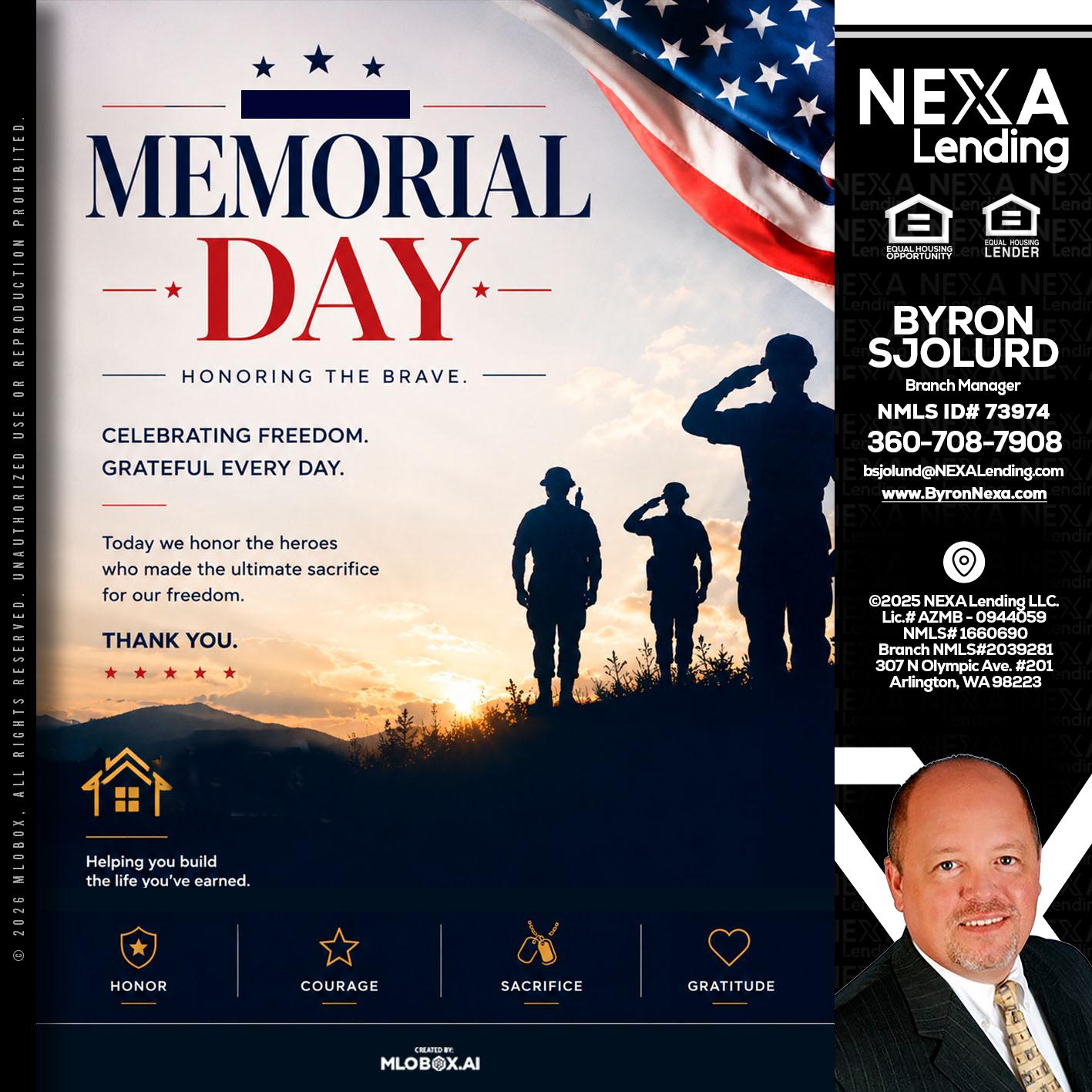 MEMORIAL DAY - Byron Sjolund -Branch Manager