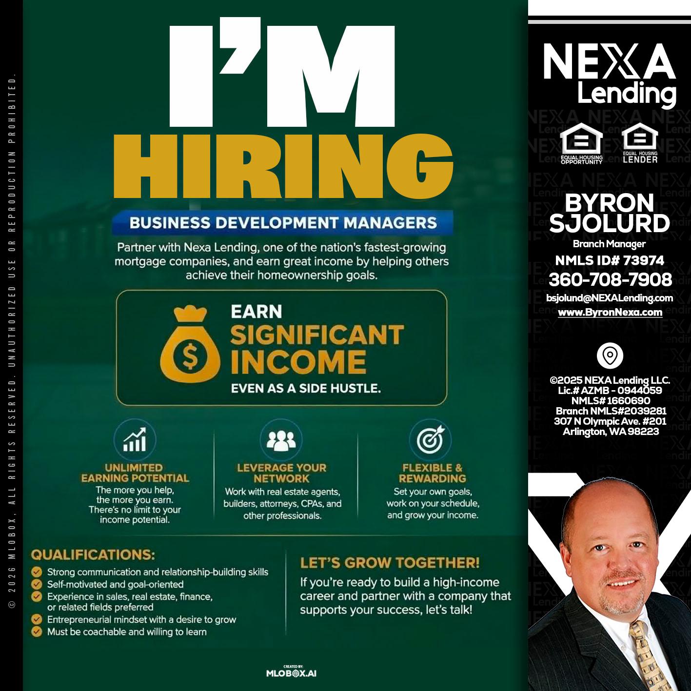 IM HIRING - Byron Sjolund -Branch Manager