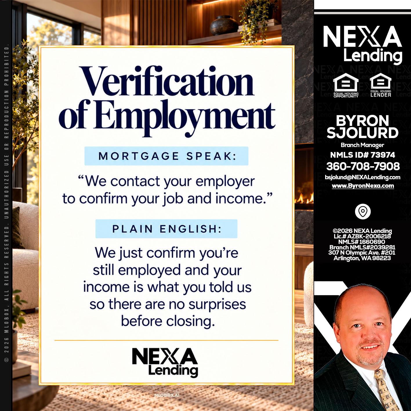 VERIFICATION OF EMPLOYMENT - Byron Sjolund -Branch Manager